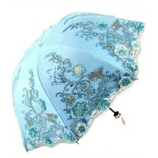 Floral Umbrella For Sun, Rain or Decoration In Blue Manual Open and Close