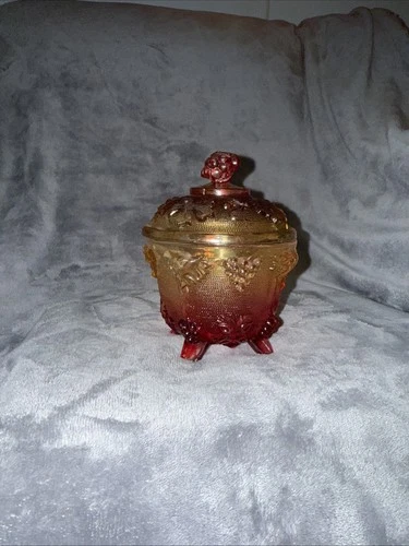 Vintage Amberira Carnival Glass Footed Candy Bowl