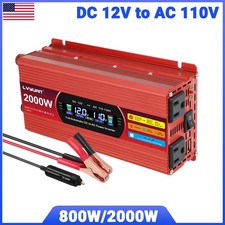 800W 2000W Power Inverter 12V to 110V LCD 2USB 2AC Converter Adapter Off-gird