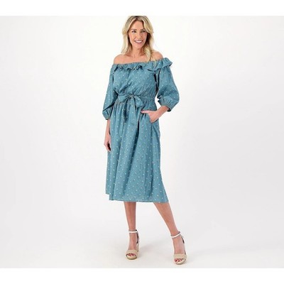 Destination 365 Clip Dot Off- the-Shoulder Midi Dress Green M