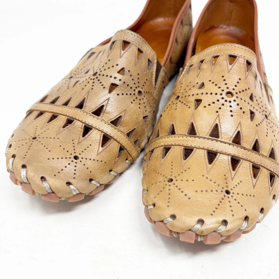 Spring Step Fusaro Loafer Size 41/9.5/10 Leather Laser Cut Slip On Shoe Brown - Image 2 of 4