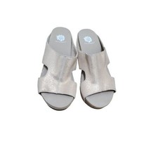 Yellowbox Basic Sage Leather Metallic Womens Glittery Beige Wedge Sandals - Siz
