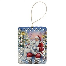 Caroline's Treasures Samoyed with Santa Claus Porcelain Ornament FNT1075CO2
