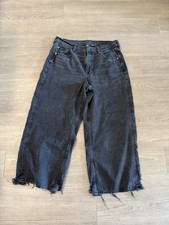 American Eagle Strigid Jeans 14 Black Gray Whiskered Wide Leg Stretch Baggy
