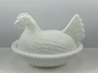 Vintage Indiana Glass Hen on Nest White Milk Covered Chicken Candy Dish 7”
