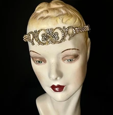 Charming Edwardian 1920s Deco Rhinestone Flapper Headband, Headpiece, Shamrock