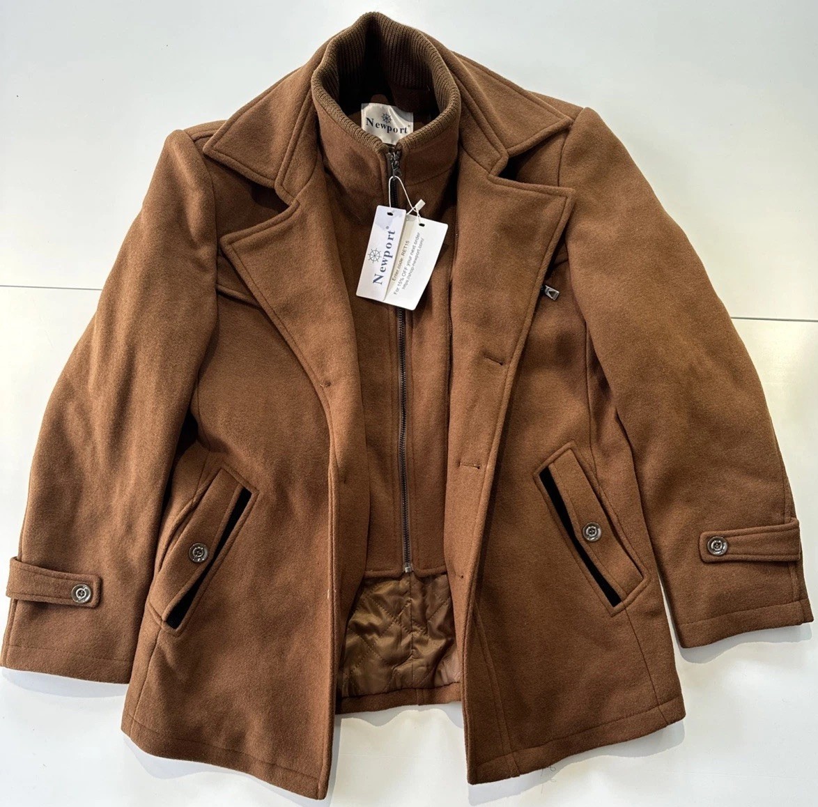 NewPort Men's coat with removable Chest vest inside Size M Light Brown