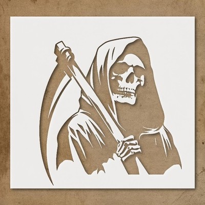 Grim Reaper Holding Scythe Wall Art Reusable Stencil - StencilAir