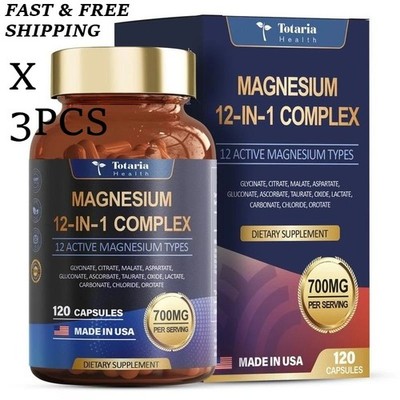 3PCS-Magnesium Complex 700mg 12 in 1 Magnesium Supplement with 120 Counts