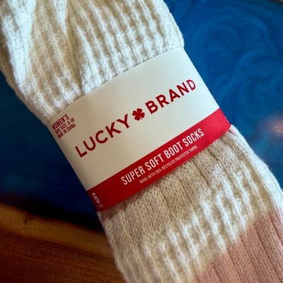 NEW Lucky Brand Super Soft Boot Socks 6 pairs Pink & White Women's size 5-10