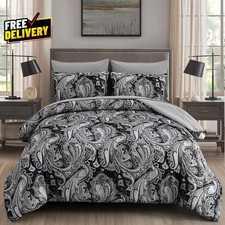 Black Paisley Comforter Set Queen Size 7 Piece Bed in a Bag Black Gray Boho P...