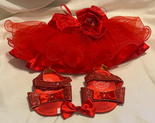 Build a Bear Red Dress Jewel Heart Gem Lace  Glitter Heels Shoes  Bow