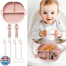 YIVEKO Baby Plates with Suction Silicone Baby Spoons Divided Baby Plates Sili