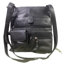 ili UNISEX Black leather Crossbody Messenger School Tablet Bag Purse 13x12x2”NEW