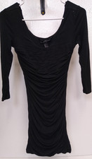 FOREVER 21 BLACK SPANDEX DRESS Scoop Neck Long Sleeves Pullover SZ S