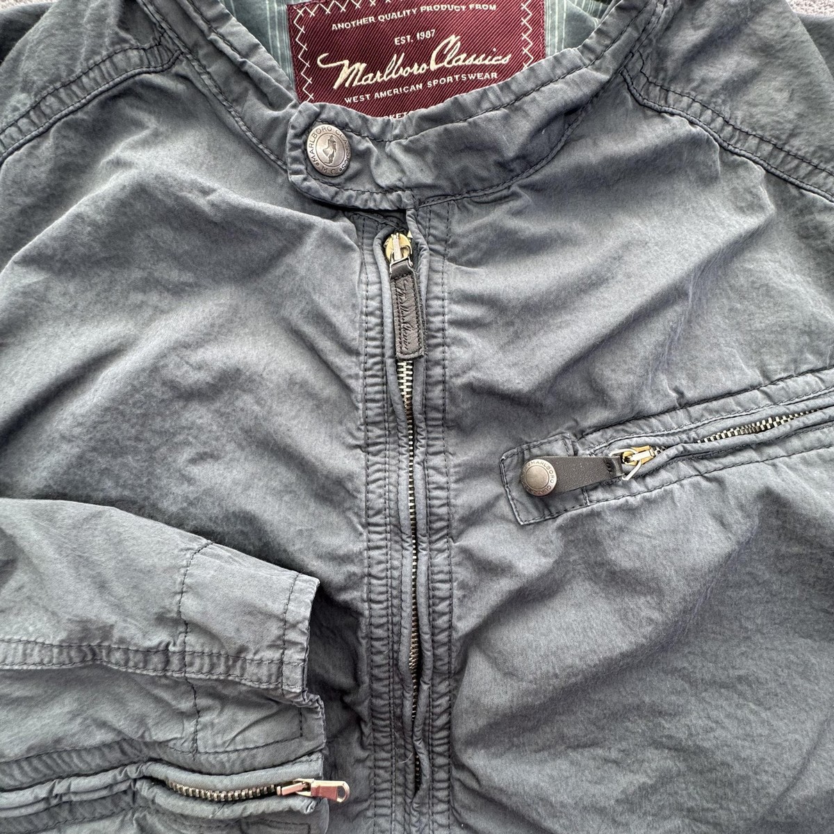 Marlboro Classics Jacket Mens EU 52 Gray Bomber Lined Zip Pockets