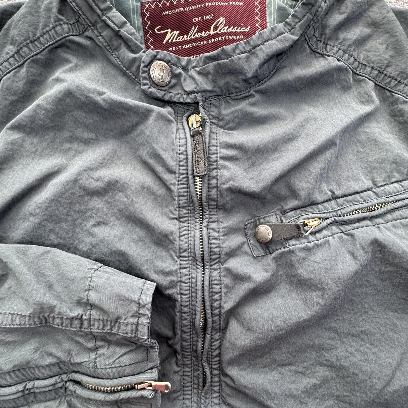 Marlboro Classics Jacket Mens EU 52 Gray Bomber Lined Zip Pockets Lightweight