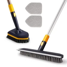 Yocada Floor Scrub Brush Tub Tile Scrubber Brush Set Telescopic Handle 2 in 1...