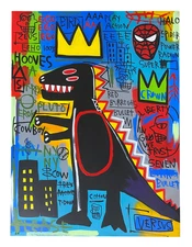 Jean-Michel Basquiat - painting on canvas - 1980s Vintage Large 40 by 30 inches