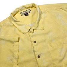 Tommy Bahama Silk Button Up Camp Shirt Men's XL Yellow Palm Tree Jacquard Flaws