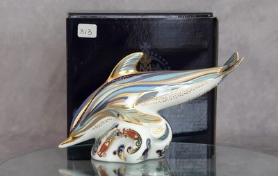 Royal Crown Derby 'Striped Dolphin' (The) Pre-Release Ltd.Ed Boxed Paperweight