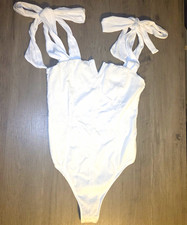 Free People Intimately White Solid One Piece Tie Strap Thong Bodysuit Size M