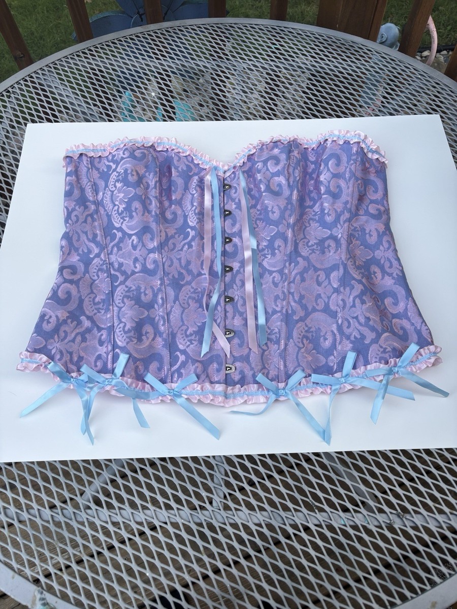 Topmodel 5X Corset Top Floral Strapless Lace Lavender&Pink Brocade Pattern 
