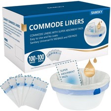 Commode Liners with Absorbent Pads  100Bags 100Pads for Bedside Toilet Chair...