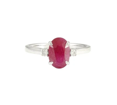1.58 Karat Natürliche Rubin & Diamanten Solitaire Verlobungsring IN 14k Weiß - Bild 1 von 4