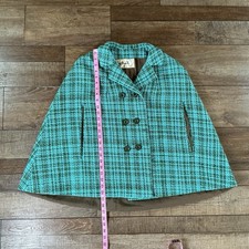 VTG McDaniel Springfield MO Wool Plaid Cape Coat Wmns One Size Blue Brown #10028