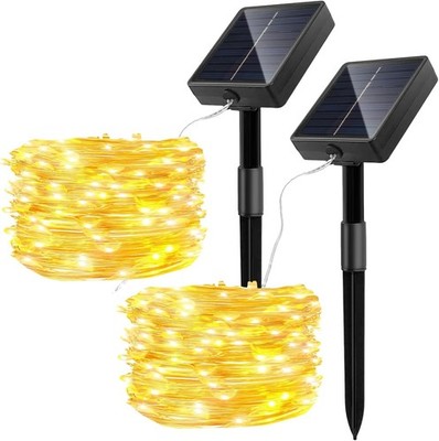 Solarleuchten Außen Garten, 2er Pack Gesamt 300 LED/100FT Solar Gartenleuchten Wasser