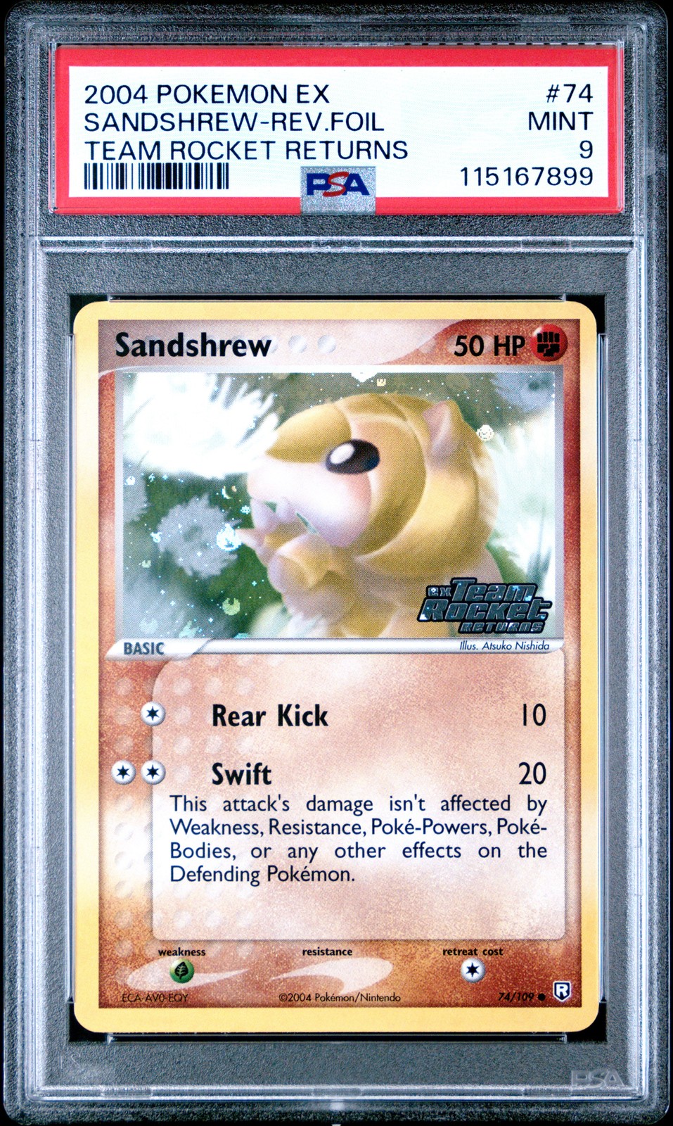 2004 POKEMON EX TEAM ROCKET RETURNS #74 SANDSHREW-REVERSE FOIL PSA 9