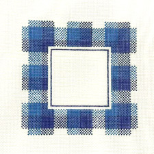 Initial K Blue Plaid Square Initial Frame Handpainted Needlepoint Canvas