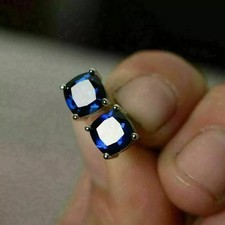 2Ct Lab Created Blue Sapphire Solitaire Stud Earrings 14K White Gold Finish