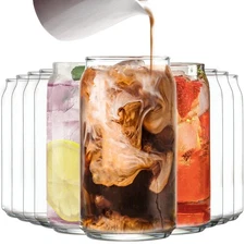 Drinking Glasses Set of 10 - Can Shaped Glass Cups, 16oz Iced Tea/Coffee Glas...