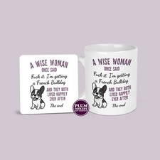 Tazza e sottobicchiere Bulldog francese: proprietario francese, una donna saggia, nuovo regalo cucciolo