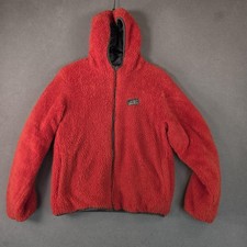Reversible Sherpa Fleece Jacket Youth Large Red Hooded Full Zip Plush Cozy Warm