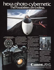 1982 Canon A-1: Airplanes, Hexa Photo Cybernetic Vintage Print Ad