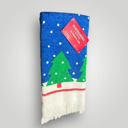Toalla de té de invierno vintage Marimekko cocina mod árbol nieve nueva de stock - Imagen 2 de 8