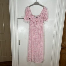 Faithfull The Brand Dress Pink Daisy Knee Length Stretch Jersey Size Medium UK10