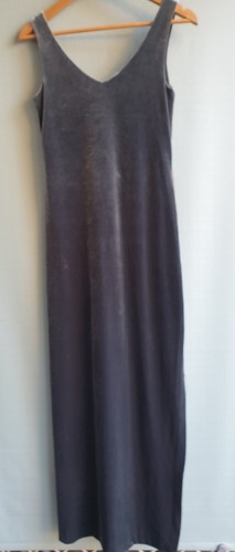 Vintage GUAVA Stretch Silver Grey Velvet V Neck Sleeveless Midi Evening Dress 10 - Picture 4 of 9