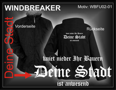 Windbreaker, Stadionjacke - Wunschtext Stadt oder Namen - S-XXL (WBFU02-01)
