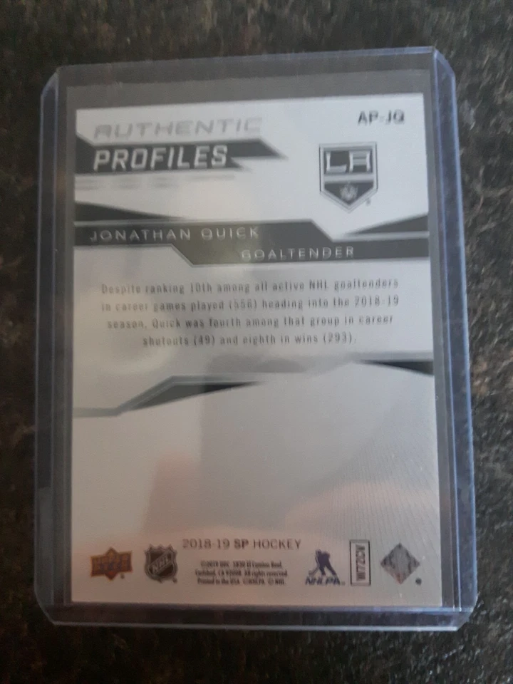 2018-19 Upper Deck Sp Authentic Profiles 596/649 Jonathan Quick Card# AP-JQ - Image 2 of 2