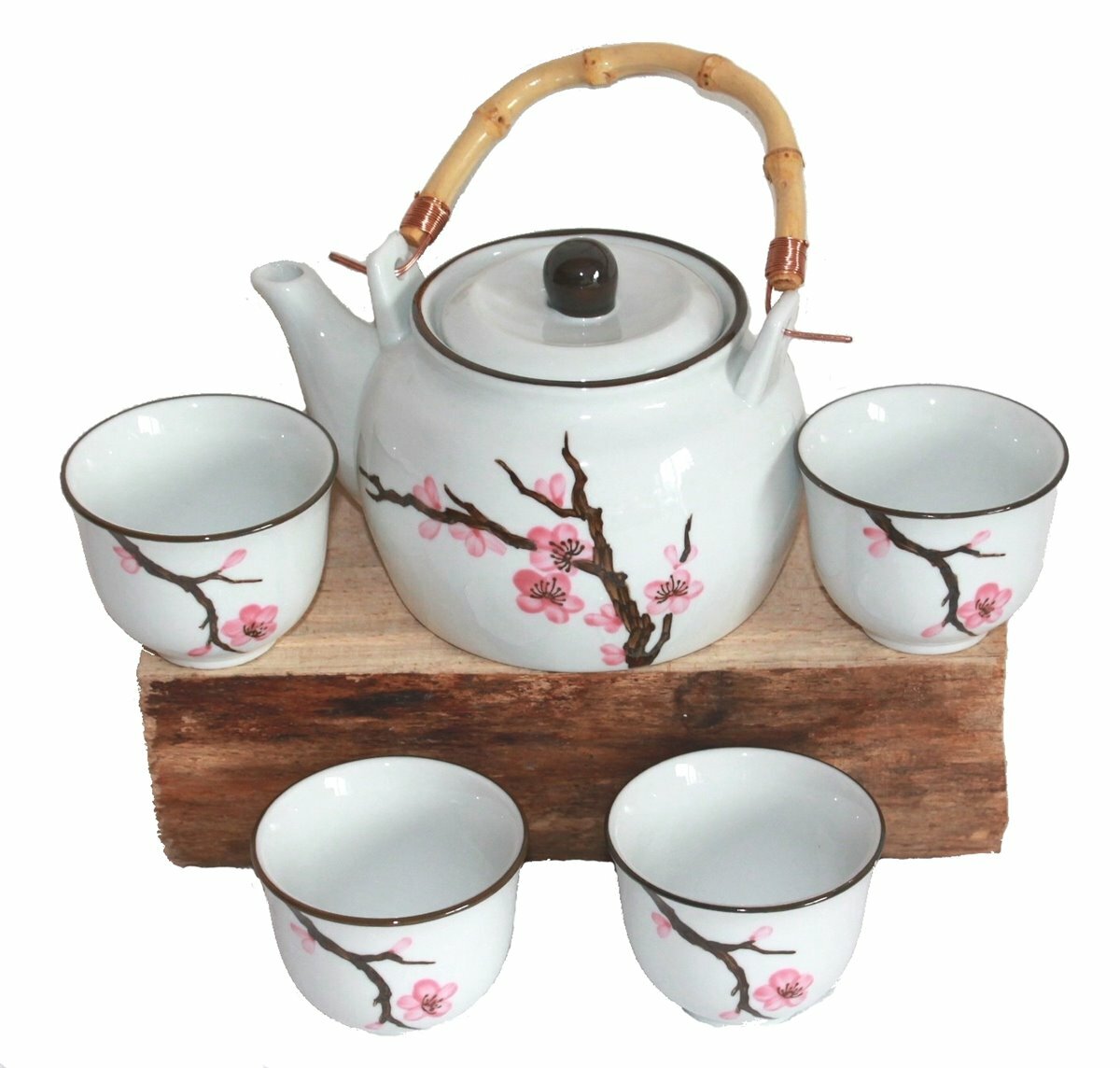 112 Juego de Té 5 Piezas Set Sakura Flor de Cerezo Blanco Regalo Asia Japonés