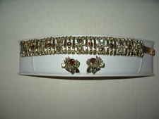 Vintage CORO Pegasus Goldtone Yellow-Topaz-Olive Rhinestone Bracelet & Earrings