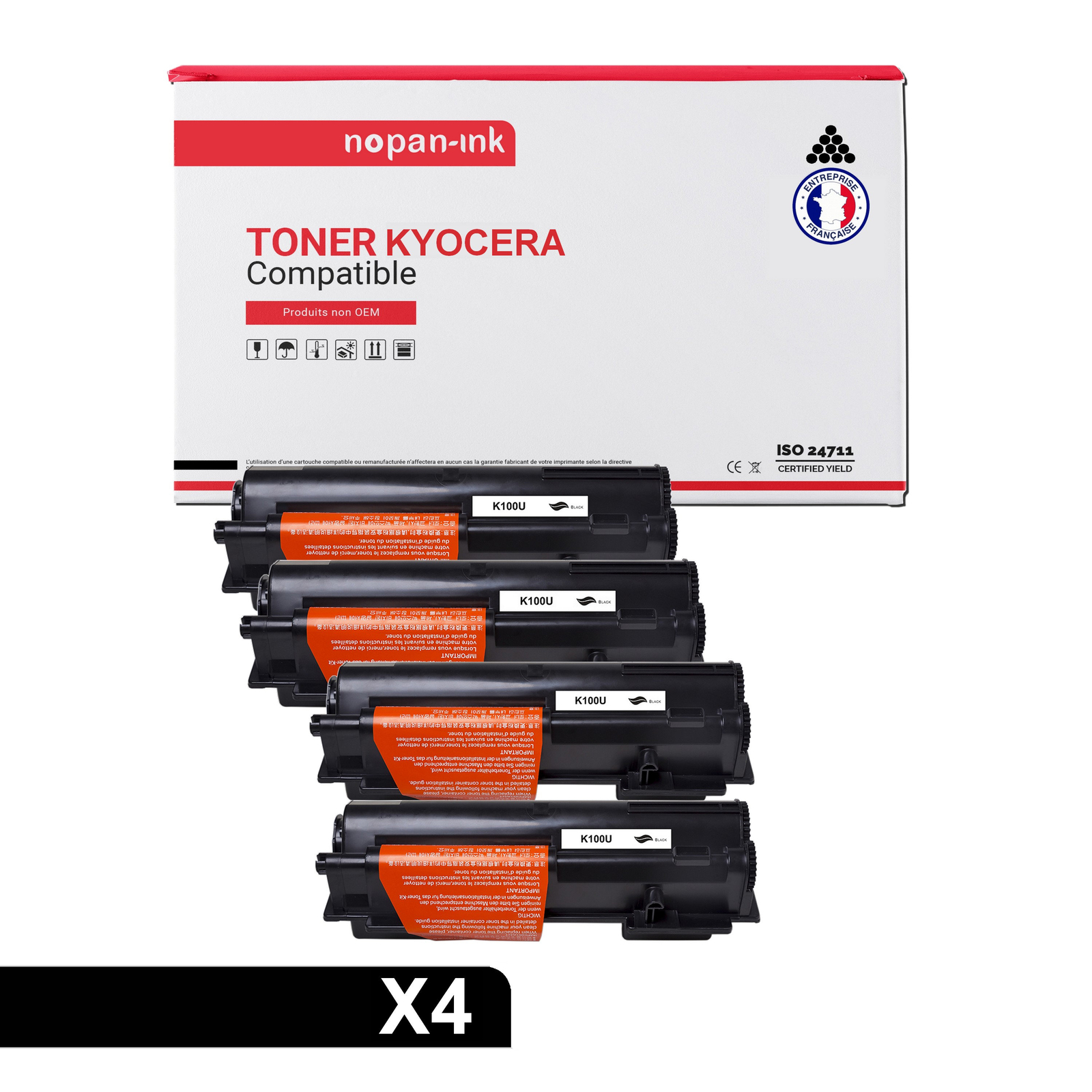 Toner KYOCERA TK100 NOPAN-INK noir, lot de 4 à haute capacité pour des textes d'une grande netteté