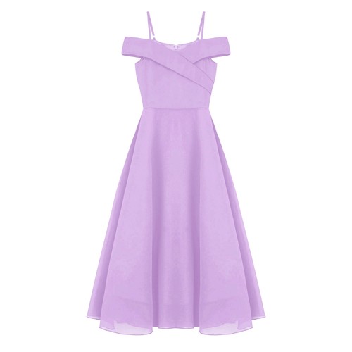 Girls Formal Dress Off Shoulder Chiffon Wedding Bridesmaid Maxi A Line Ball Gown - Picture 30 of 73