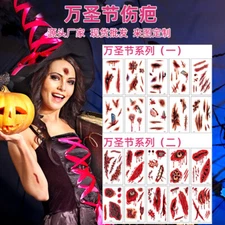 10 Sheets Halloween Temporary Sticker Bloody Bite Scary Sewing Tattoo waterproof