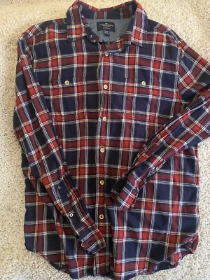 American eagle button up shirt adult Extra large 1XL red plaid brick outdoor 