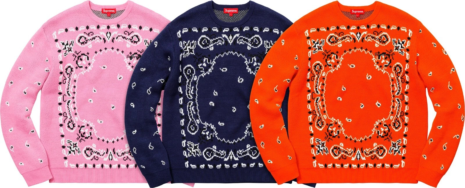 Pull Supreme Bandana rose clair/marine (SS18SK7) homme taille L XL